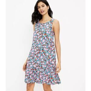 LOFT Multicolor Floral Daisy Tie Back Flounce Ruffle Dress Sleeveless Size Small